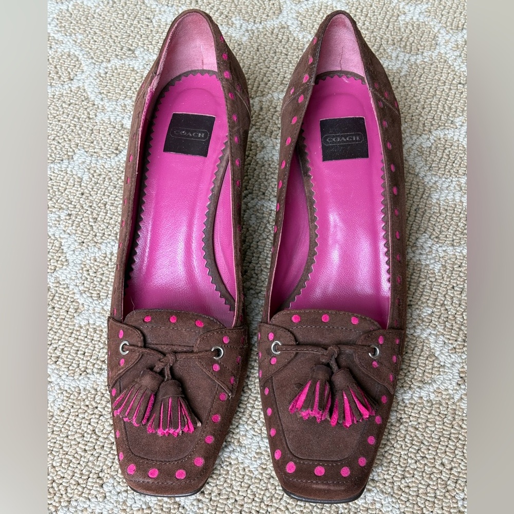 Coach brown and pink suede kitten heels